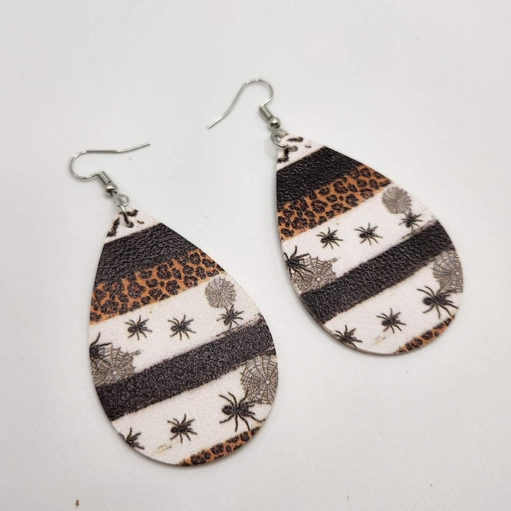 Halloween Faux Leather spider earrings